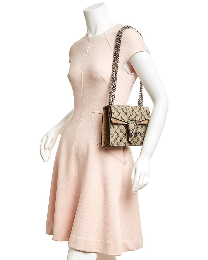Gucci Dionysus Gg Supreme Canvas & Suede Mini Chain Shoulder Bag