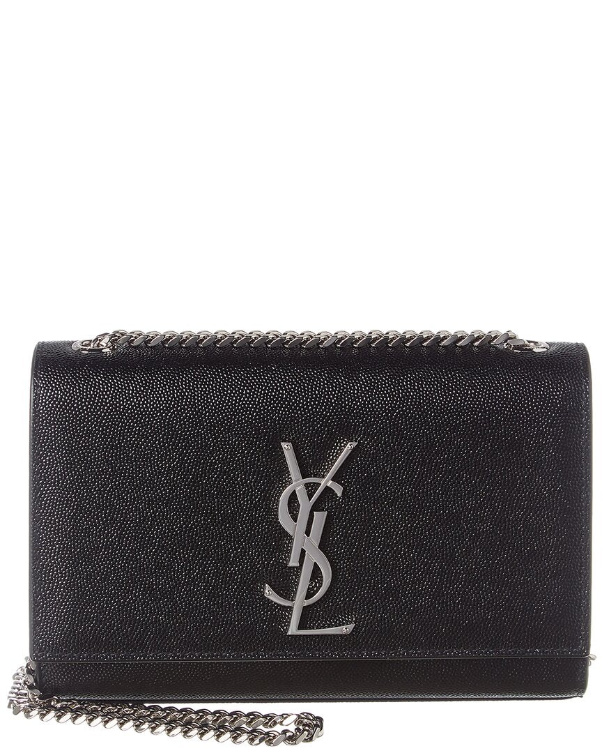 YSL Saint Laurent Kate Grain De Poudre Shoulder Bag Leather Black Small