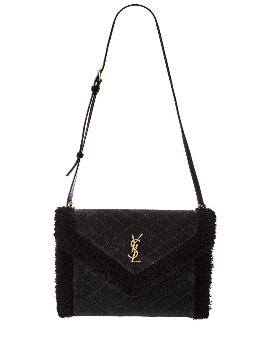YSL Saint Laurent Gaby & Shearling Shoulder Bag Suede Black