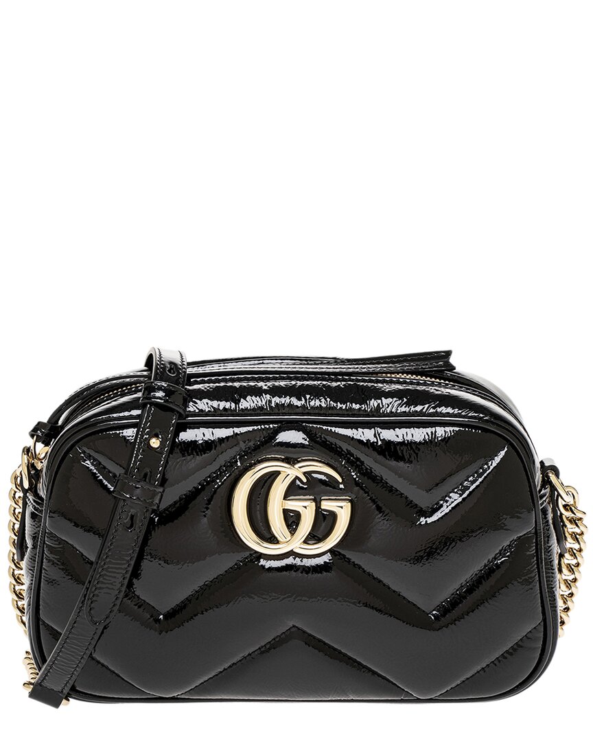 Gucci Gg Marmont Small Patent Shoulder Bag, Black