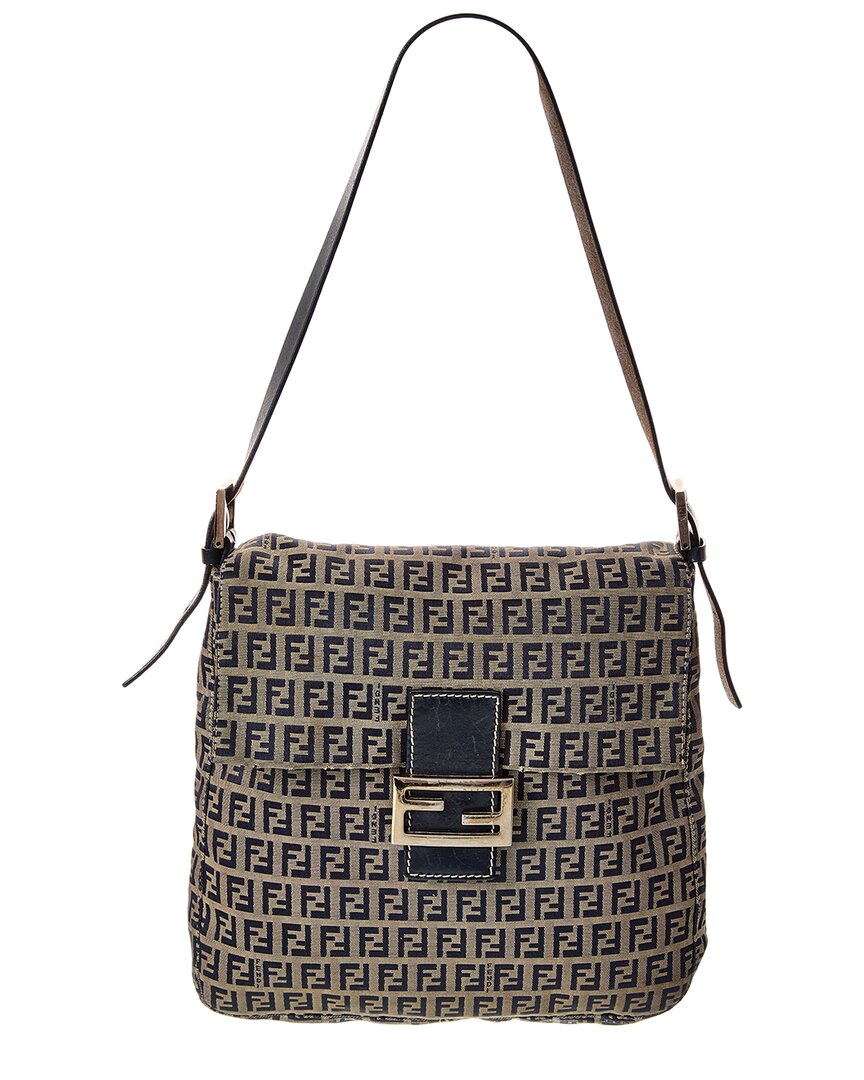 Fendi Handbag Zucca-Print Mamma Baguette Canvas Blue Shoulder Bag