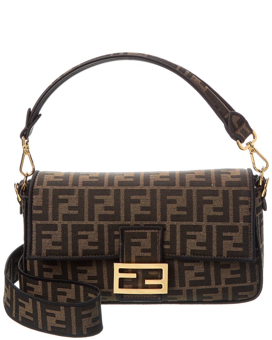 Fendi Handbag Baguette Ff Jacquard & Shoulder Bag 2 Leather Brown