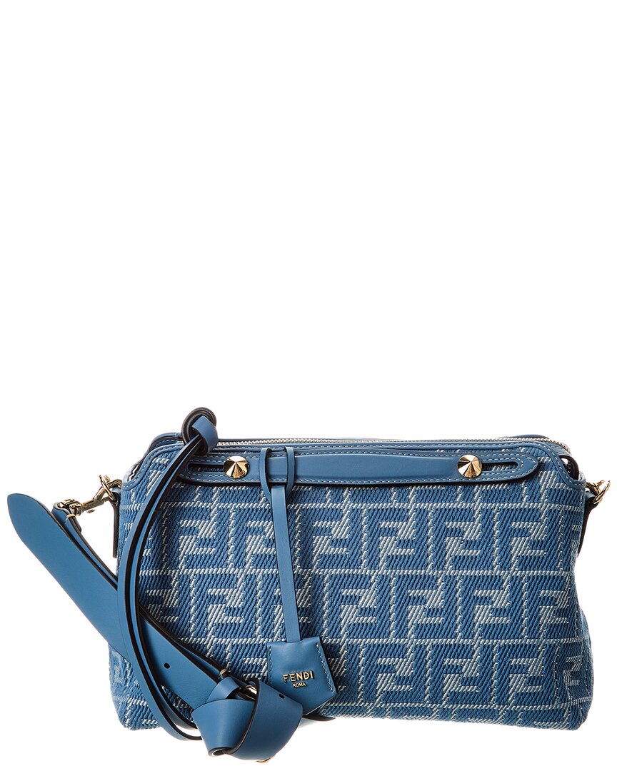 Fendi Handbag By The Way Selleria Ff Jacquard & Leather Blue Medium Shoulder Bag