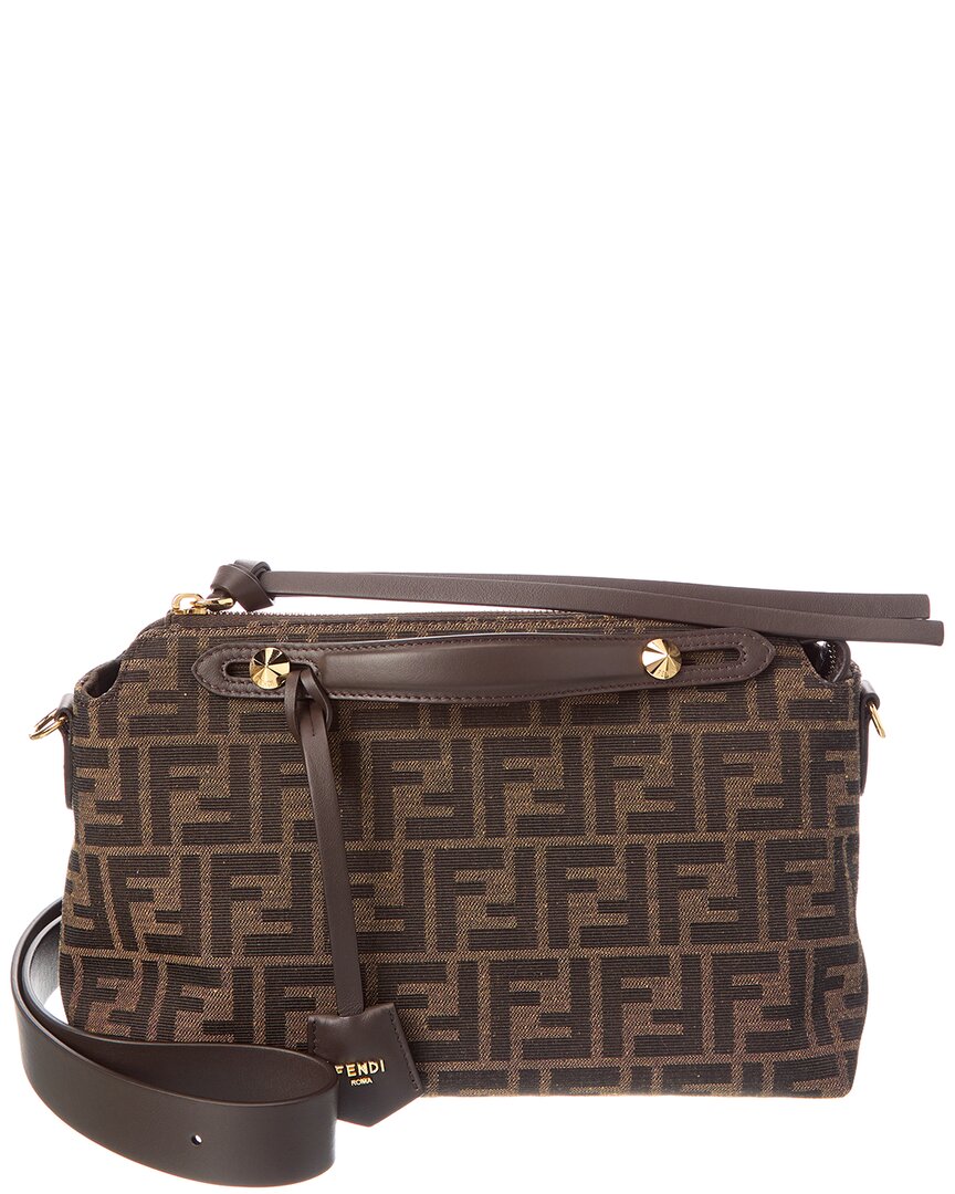 Fendi Handbag By The Way Soft Ff Jacquard & Leather Brown Medium Shoulder Bag Leather Shoulder Bag