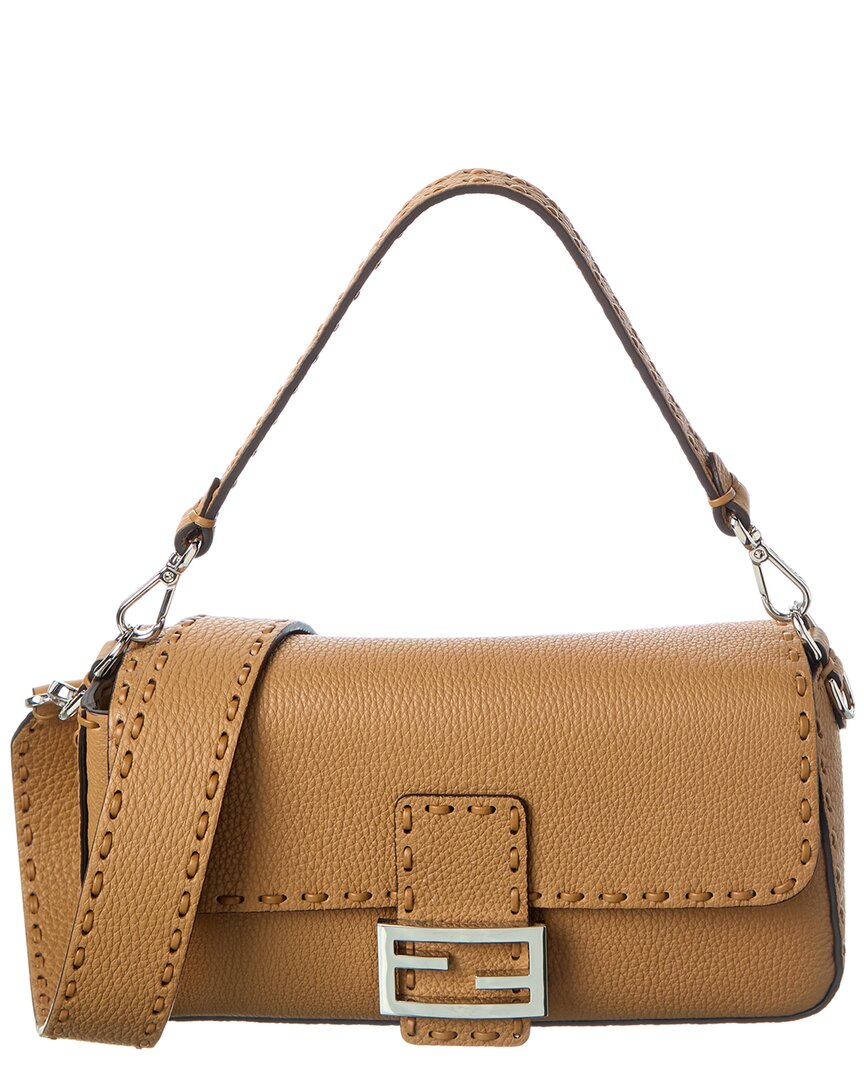 Fendi Handbag Baguette Shoulder Bag Leather Brown