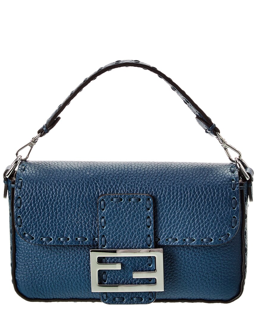 Fendi Handbag Baguette Shoulder Bag Leather Blue Mini