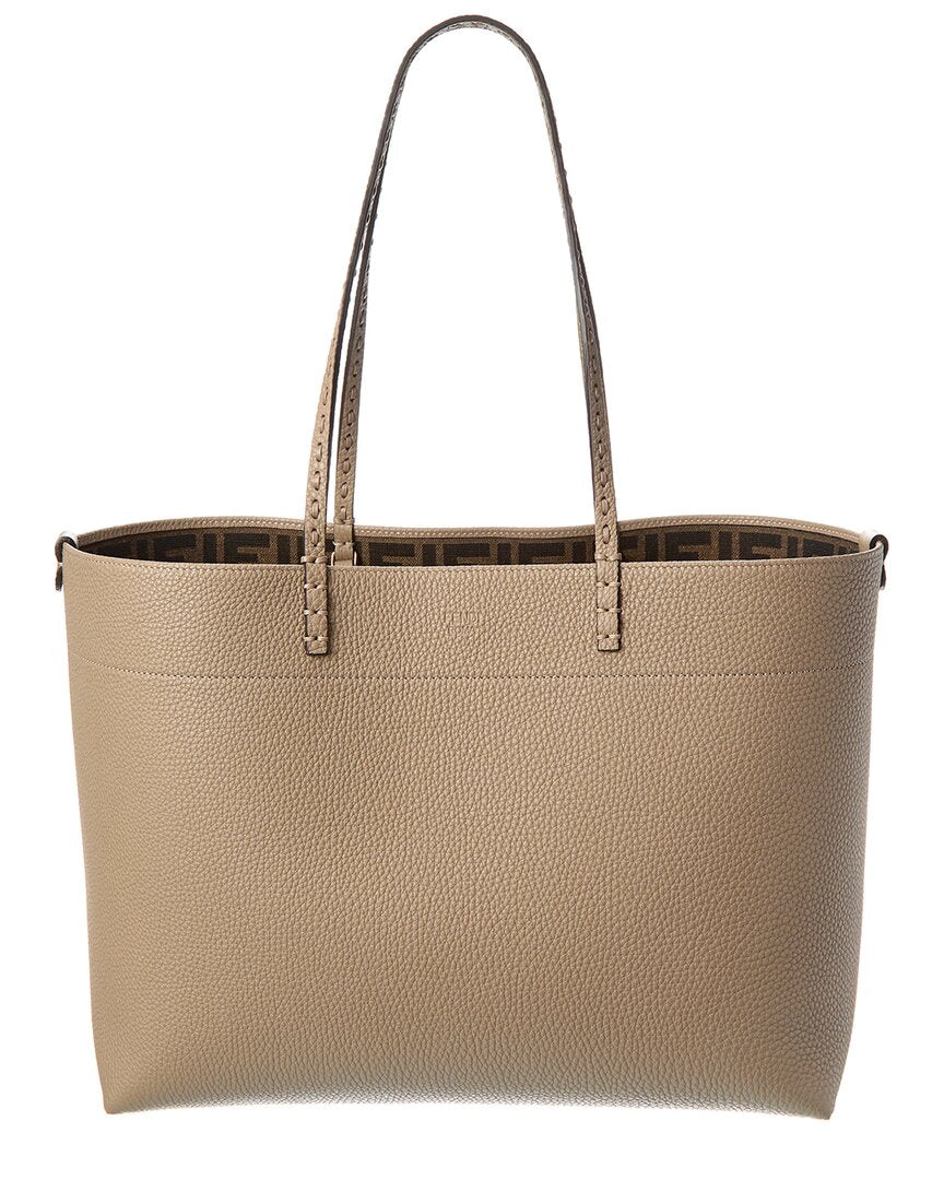 Fendi Handbag Roll Tote 3 Leather Gray Medium Tote Bag