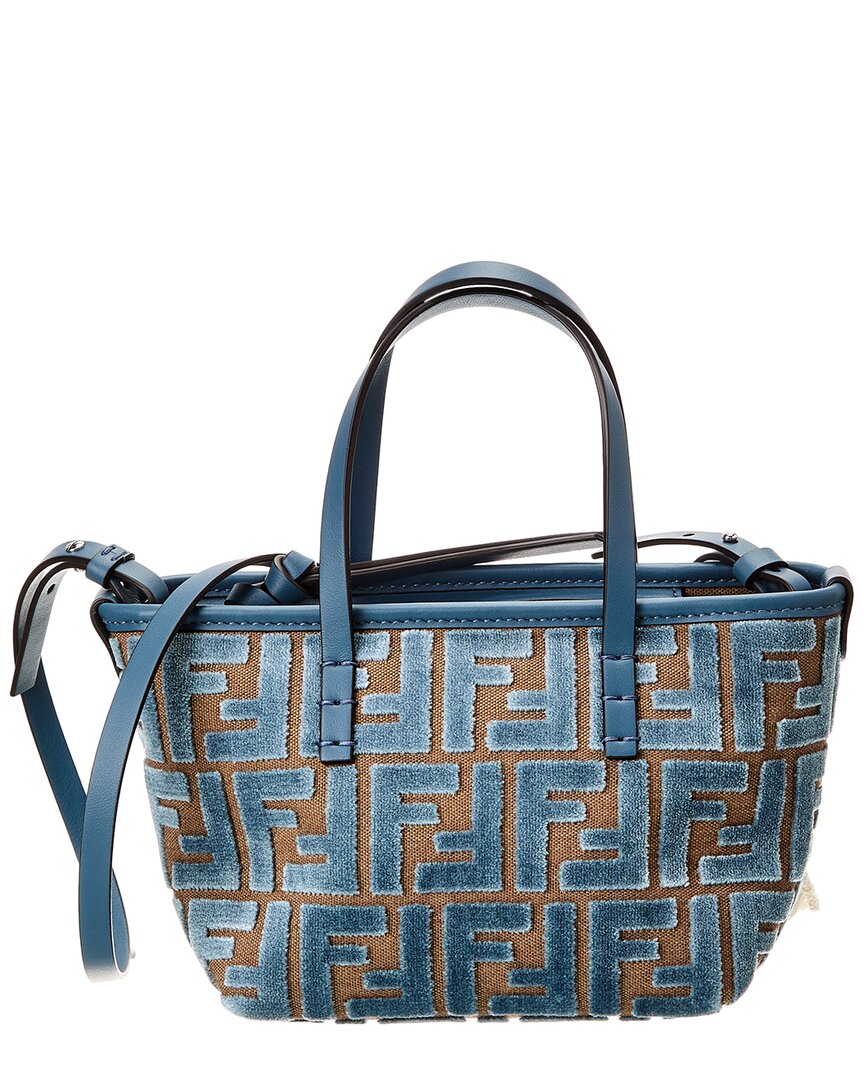 Fendi Handbag Roll Ff Jacquard Velvet & Tote Leather Blue Mini Tote Bag