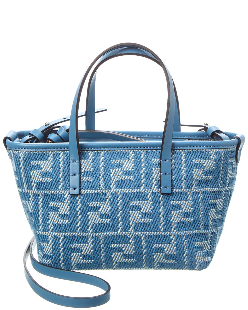 Fendi Handbag Roll Ff Jacquard & Tote Leather Blue Mini Tote Bag