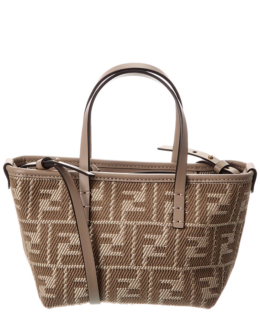 Fendi Handbag Roll Ff Jacquard & Tote 2 Leather Brown Mini Tote Bag
