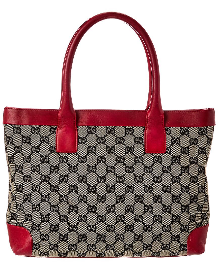 Gucci Navy Gg Canvas & Red Leather Campus Tote