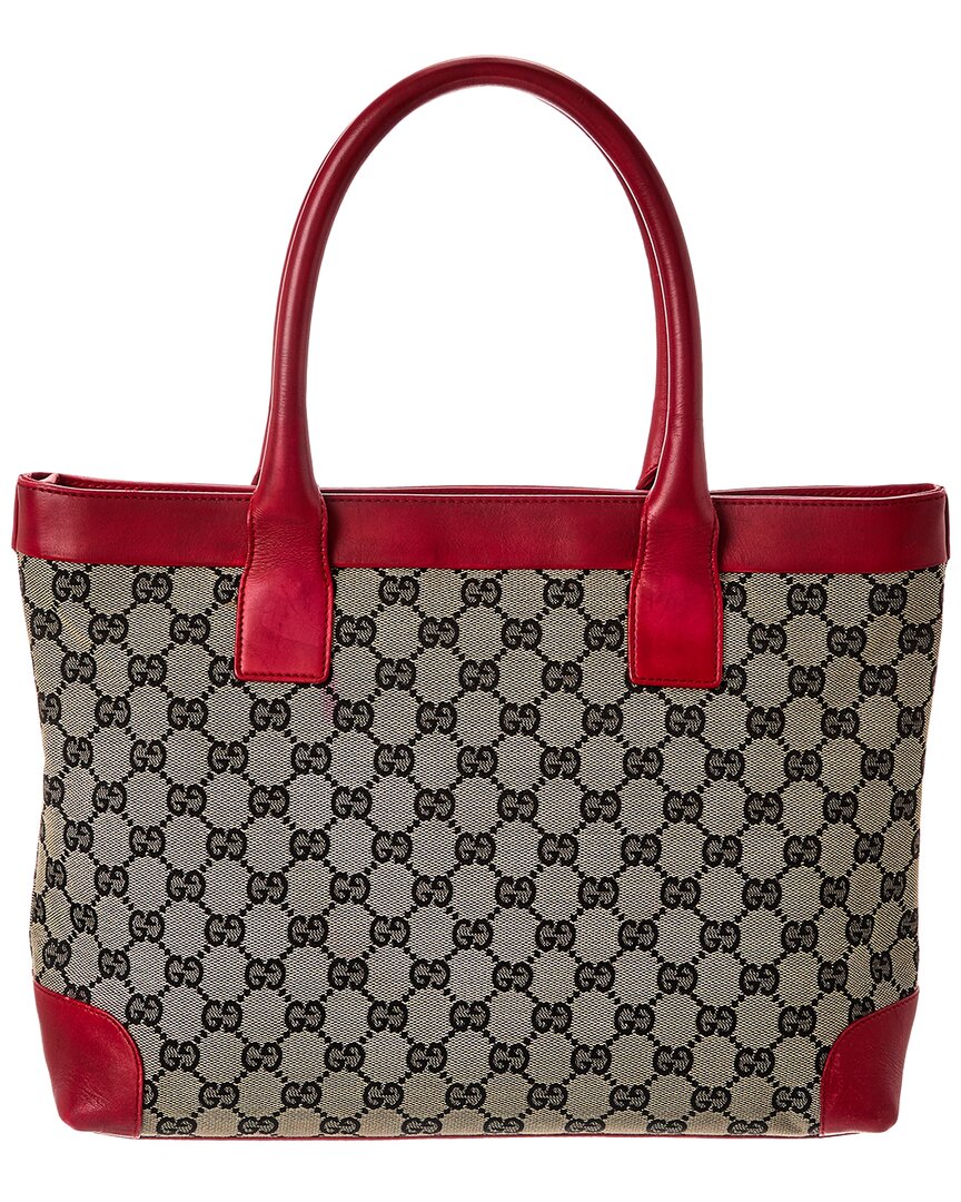 Gucci Navy Gg Canvas & Red Leather Campus Tote