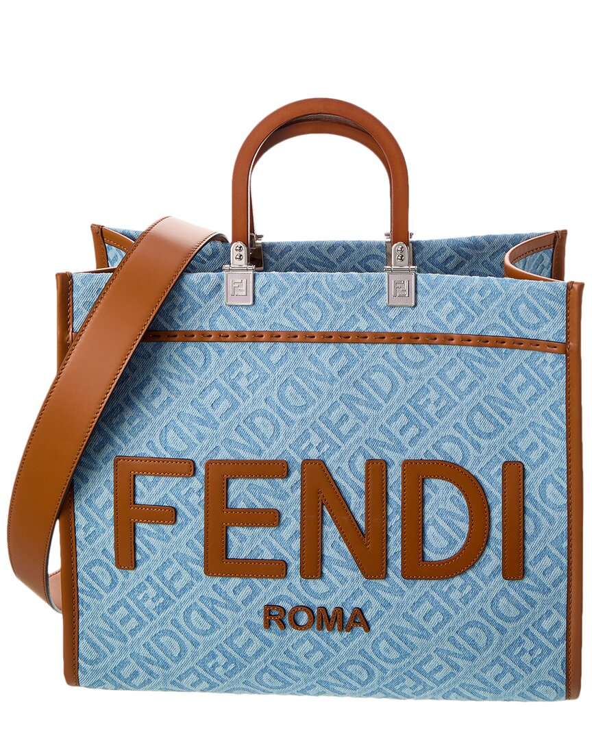 Fendi Handbag Sunshine & Tote Leather Denim Blue Tote Bag