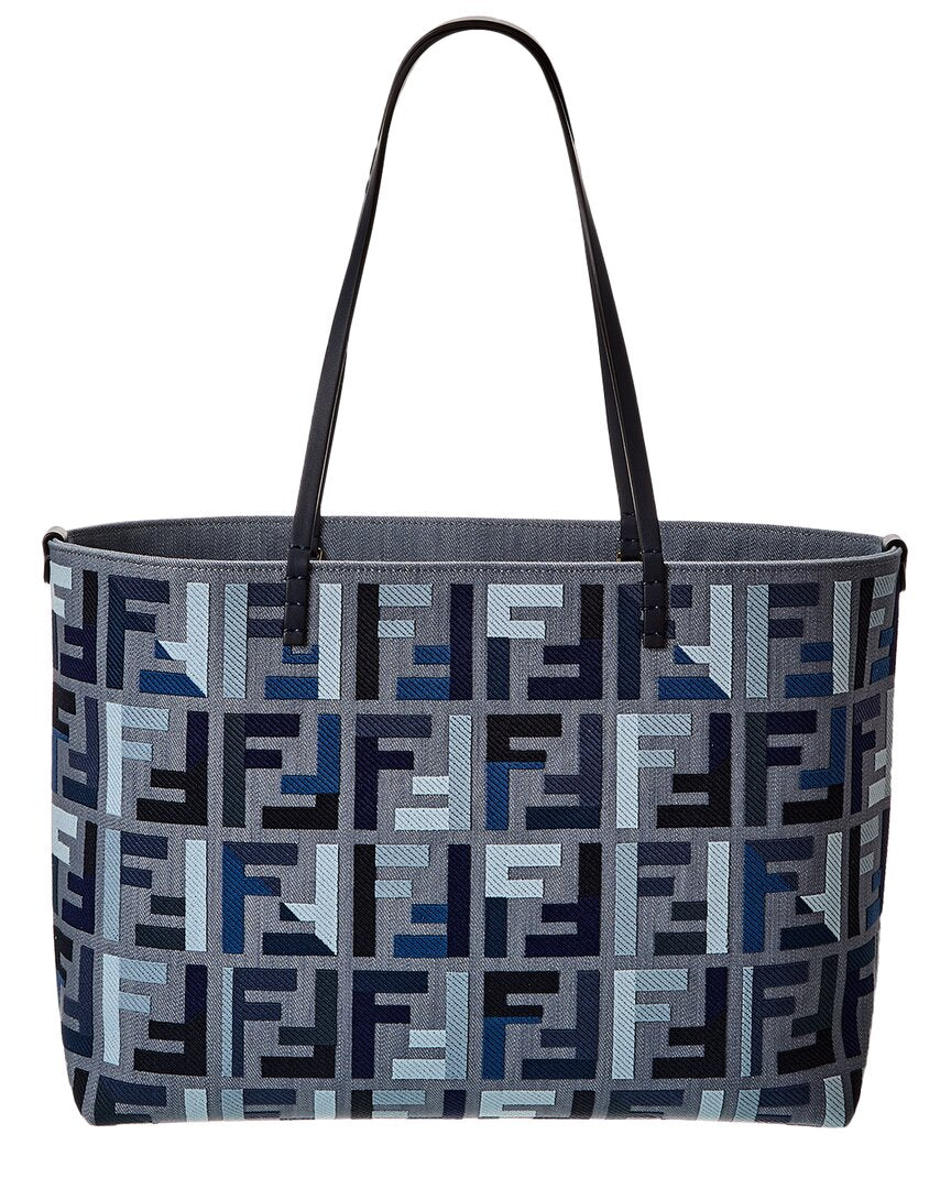 Fendi Handbag Roll Ff & Tote 2 Leather Canvas Blue Tote Bag