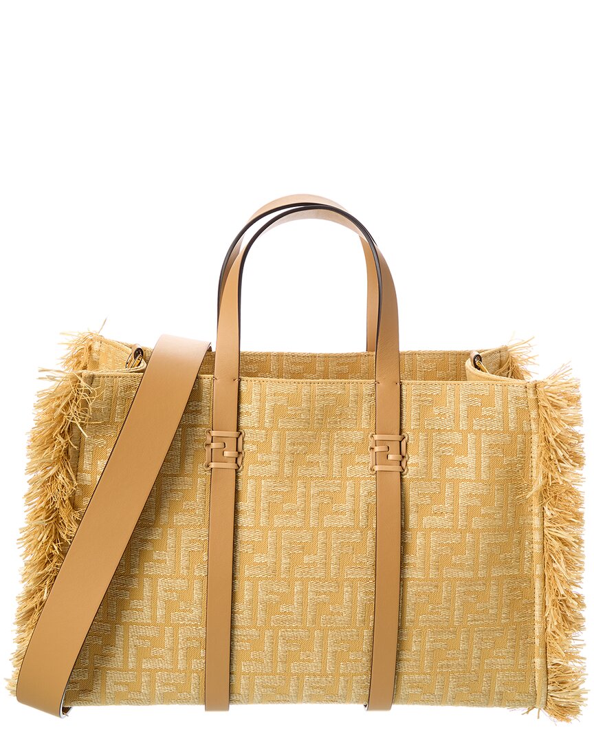 Fendi Handbag Summer Jacquard & Tote 2 Raffia Beige Tote Bag