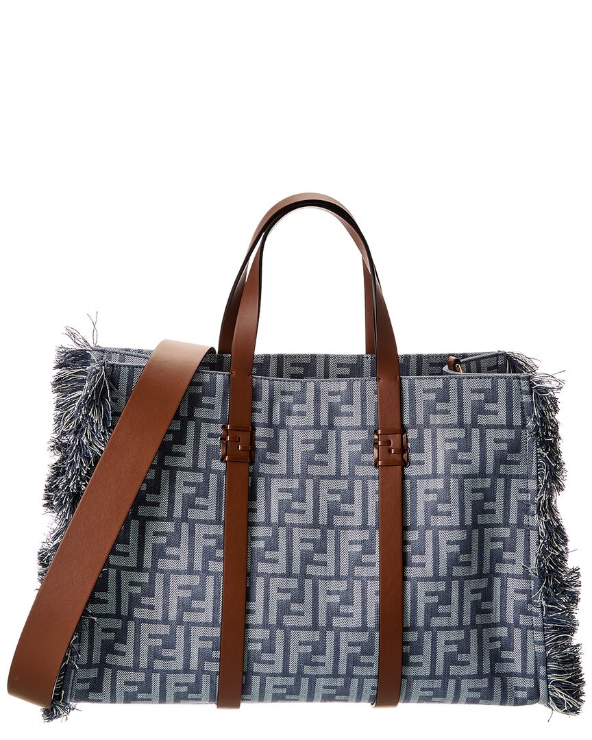 Fendi Handbag Summer Ff & Tote Leather Denim Blue Tote Bag