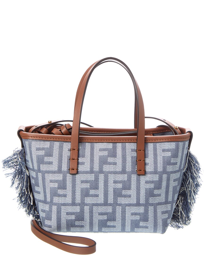 Fendi Handbag Roll Ff & Tote Leather Denim Blue Tote Bag Denim Leather Tote
