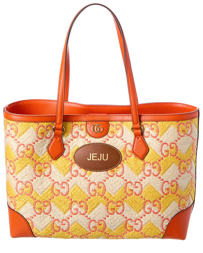 Gucci Ophidia Straw & Leather Tote