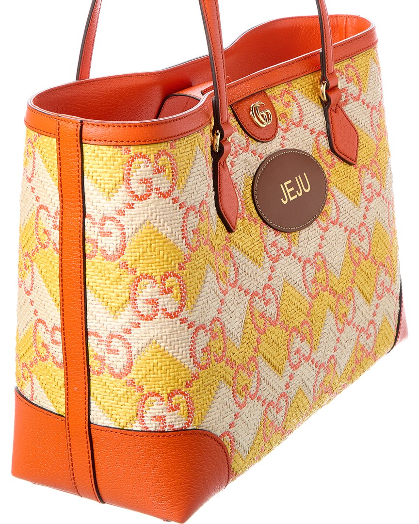 Gucci Ophidia Straw & Leather Tote