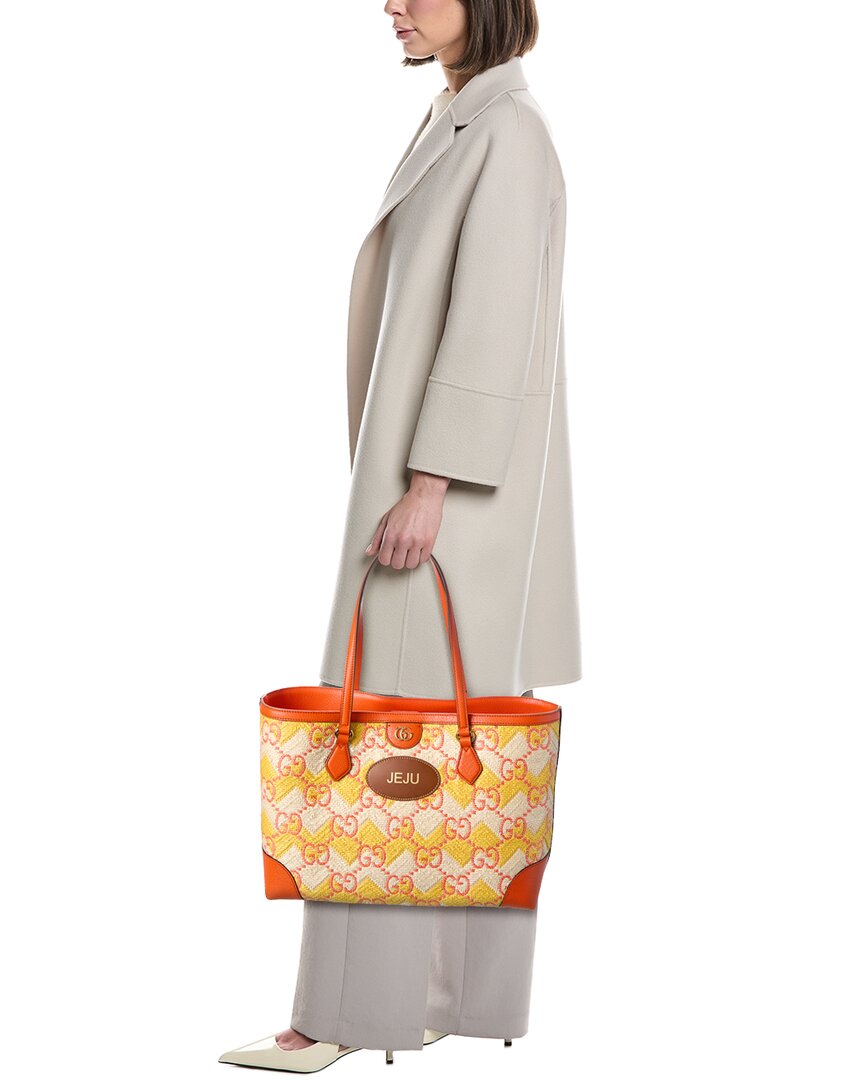 Gucci Ophidia Straw & Leather Tote