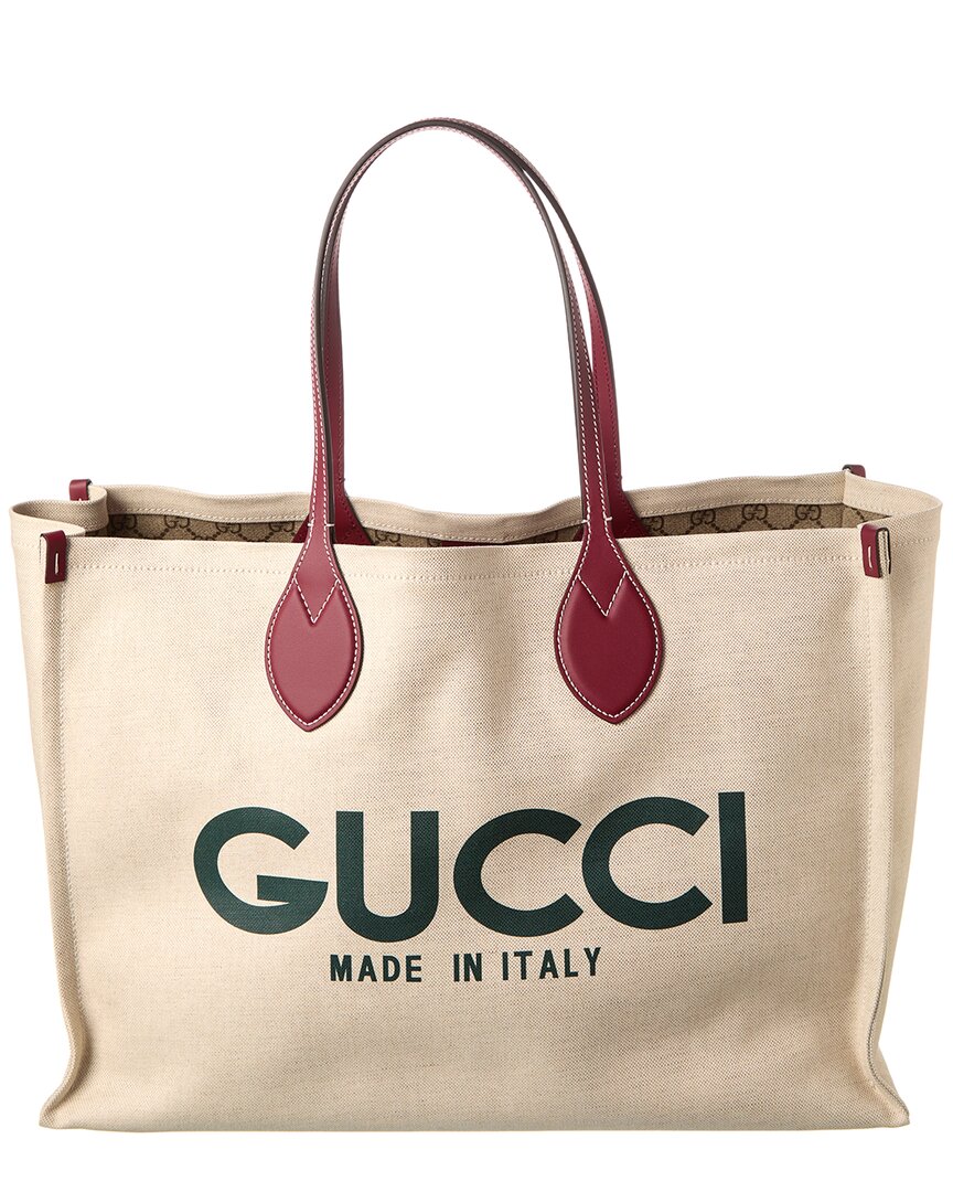 Gucci Logo Print Canvas & Leather Tote