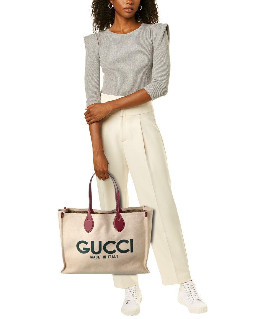 Gucci Logo Print Canvas & Leather Tote