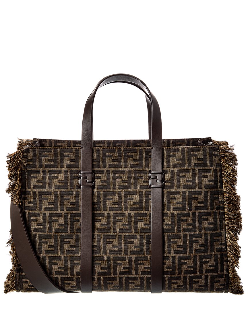 Fendi Handbag Summer Ff Jacquard & Tote Leather Brown Tote Bag