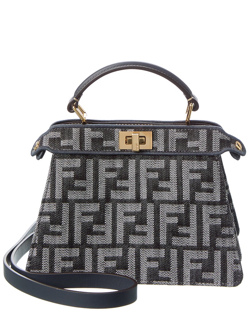Fendi Handbag Peekaboo Iseeu Petite Ff & Tote Leather Denim Blue Tote Bag