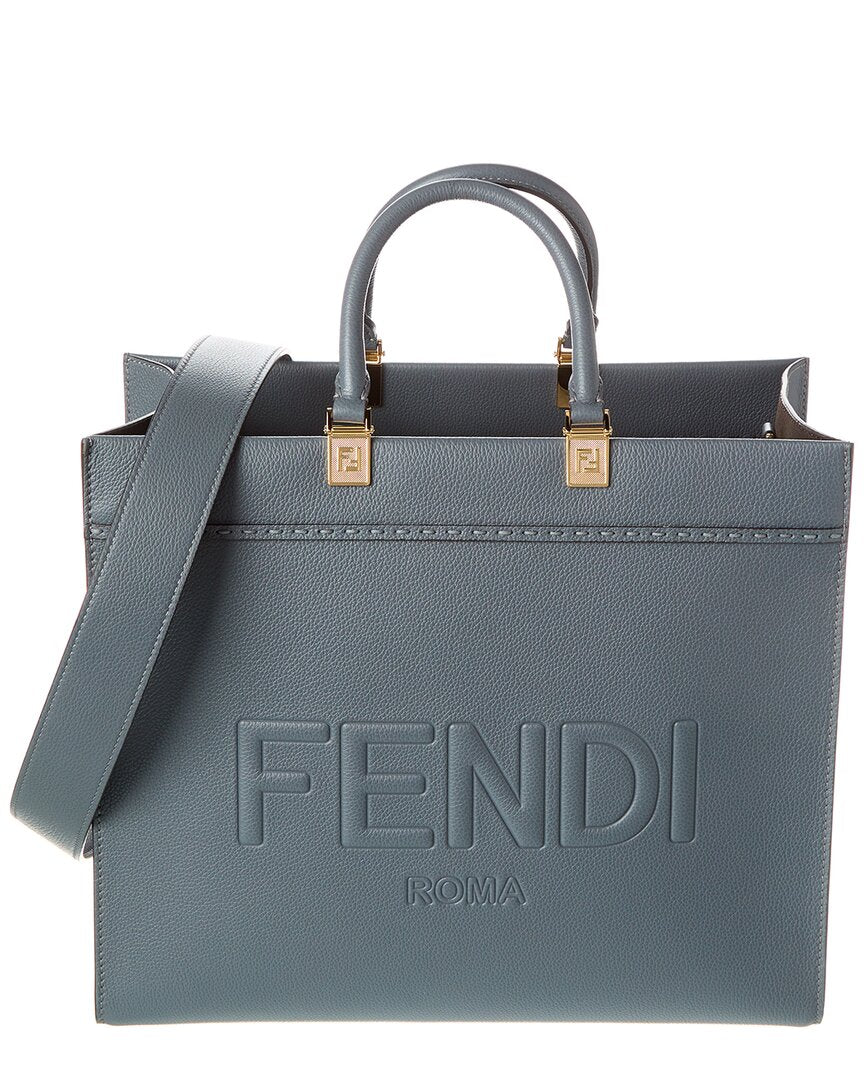 Fendi Handbag Sunshine Tote 2 Leather Blue Medium Tote Bag