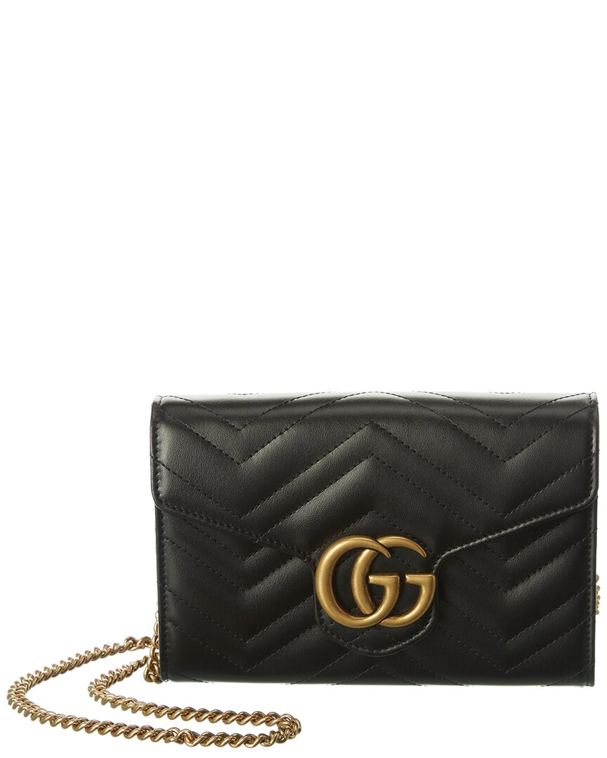 Gucci Gg Marmont Matelasse Leather Wallet On Chain, Os, Black