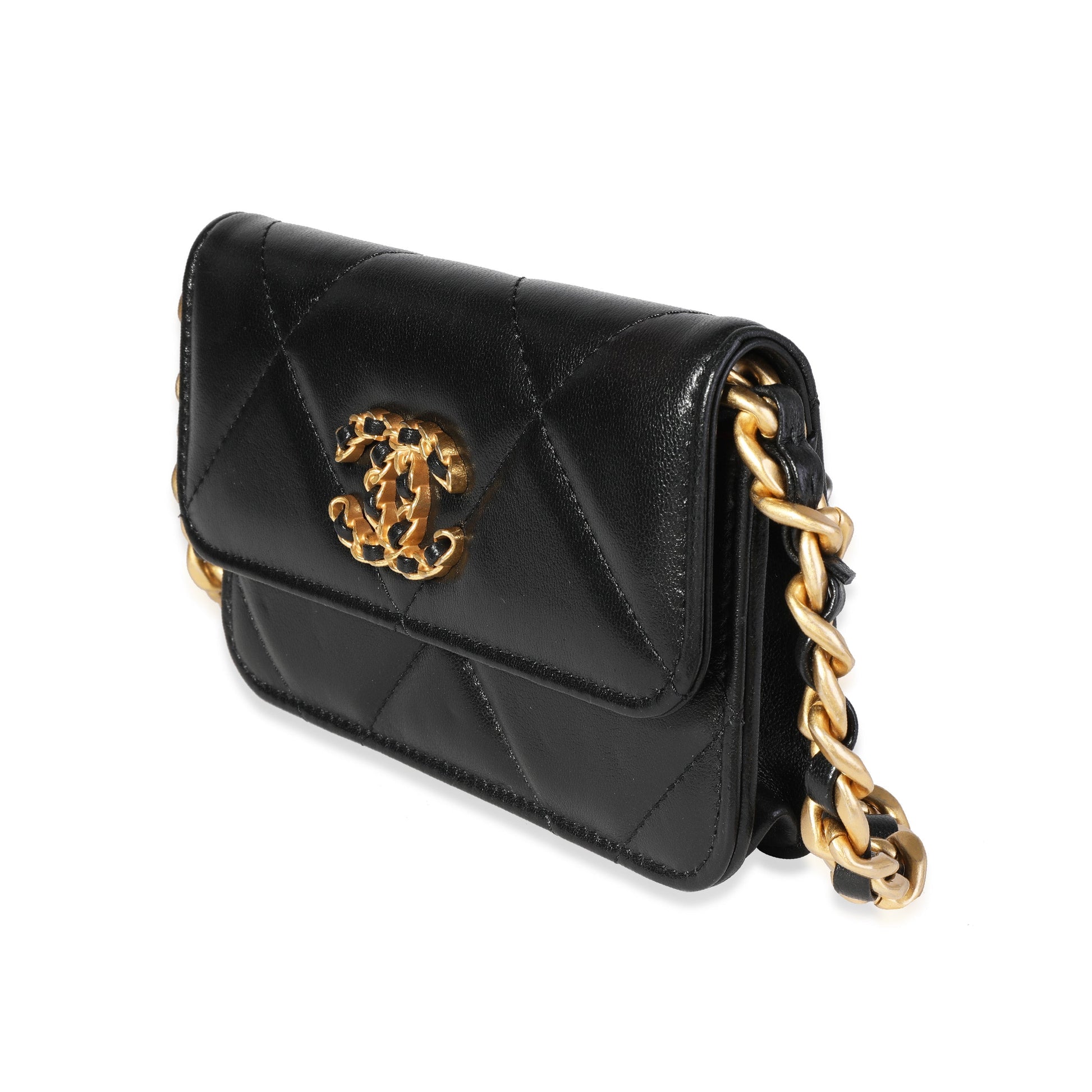 Chanel Black Quilted Lambskin  Mini Coin Purse With Chain