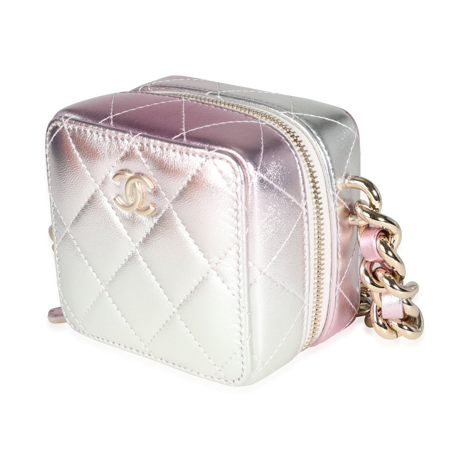 CHANEL Iridescent Quilted Lambskin Like a Wallet Cube Chain Bag