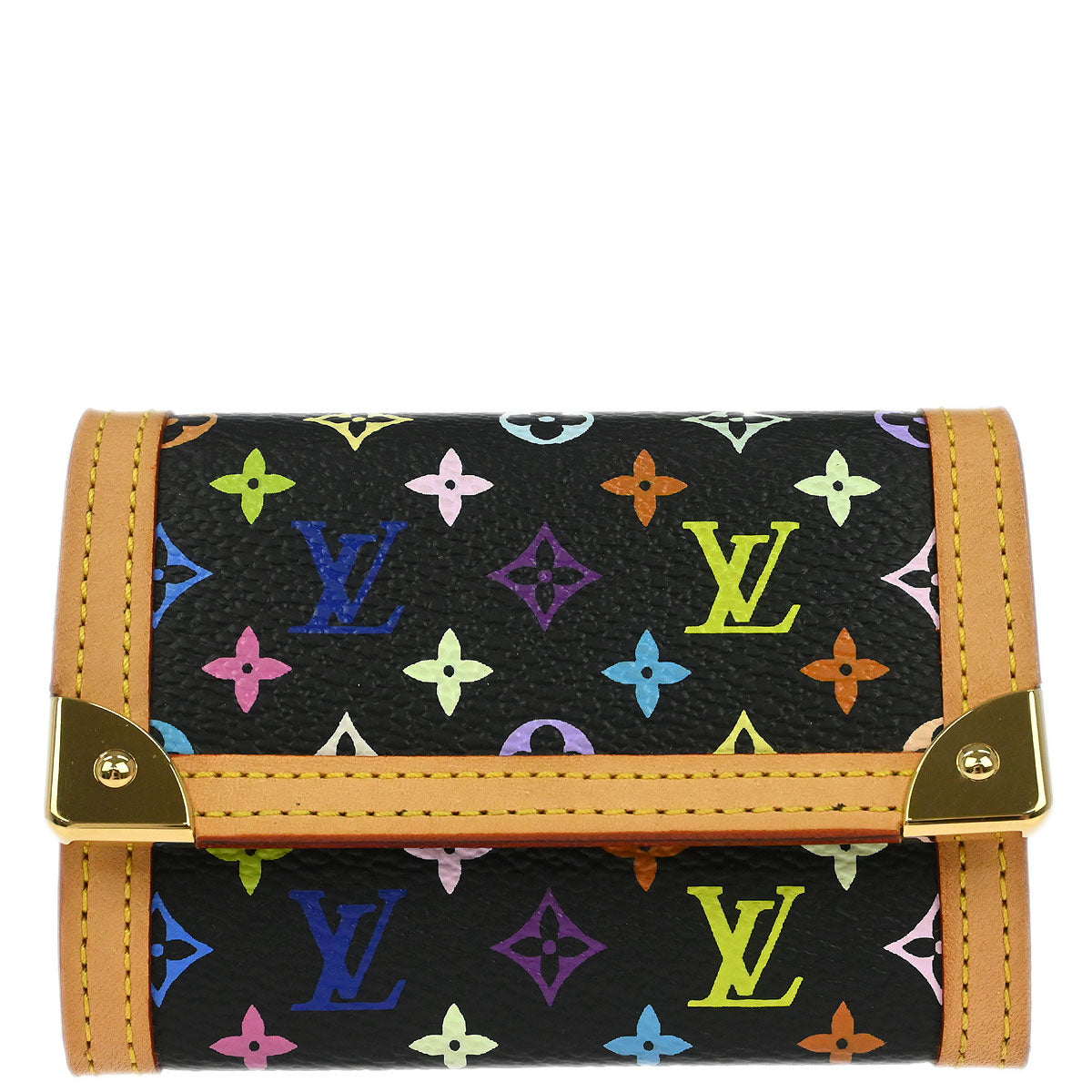 Louis Vuitton 2004 Black Multicolor Porte Monnaie Plat Wallet