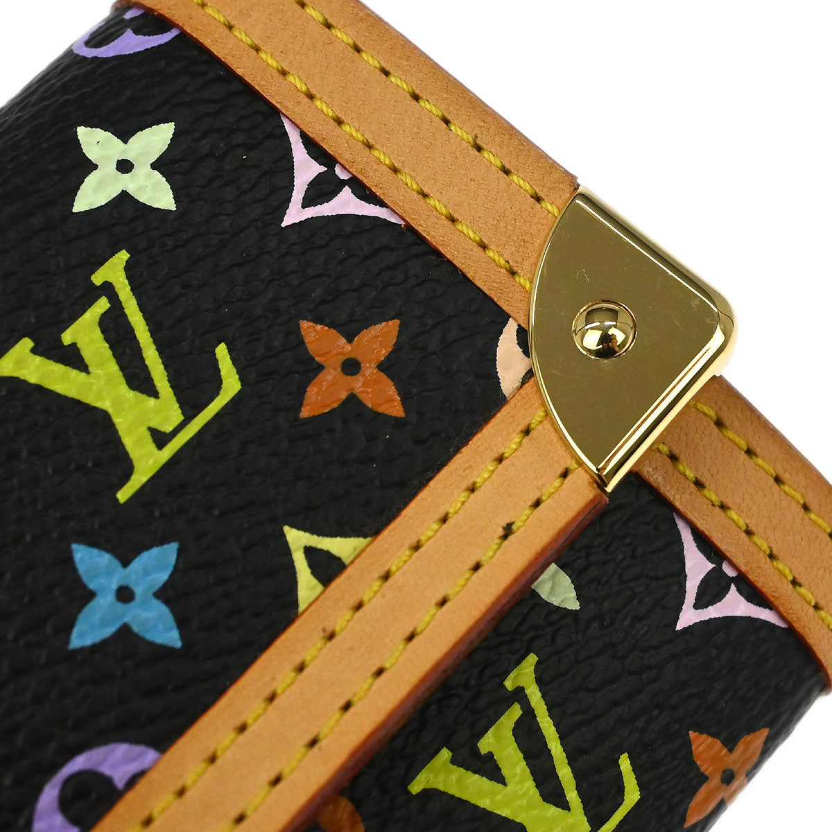 Louis Vuitton 2004 Black Multicolor Porte Monnaie Plat Wallet
