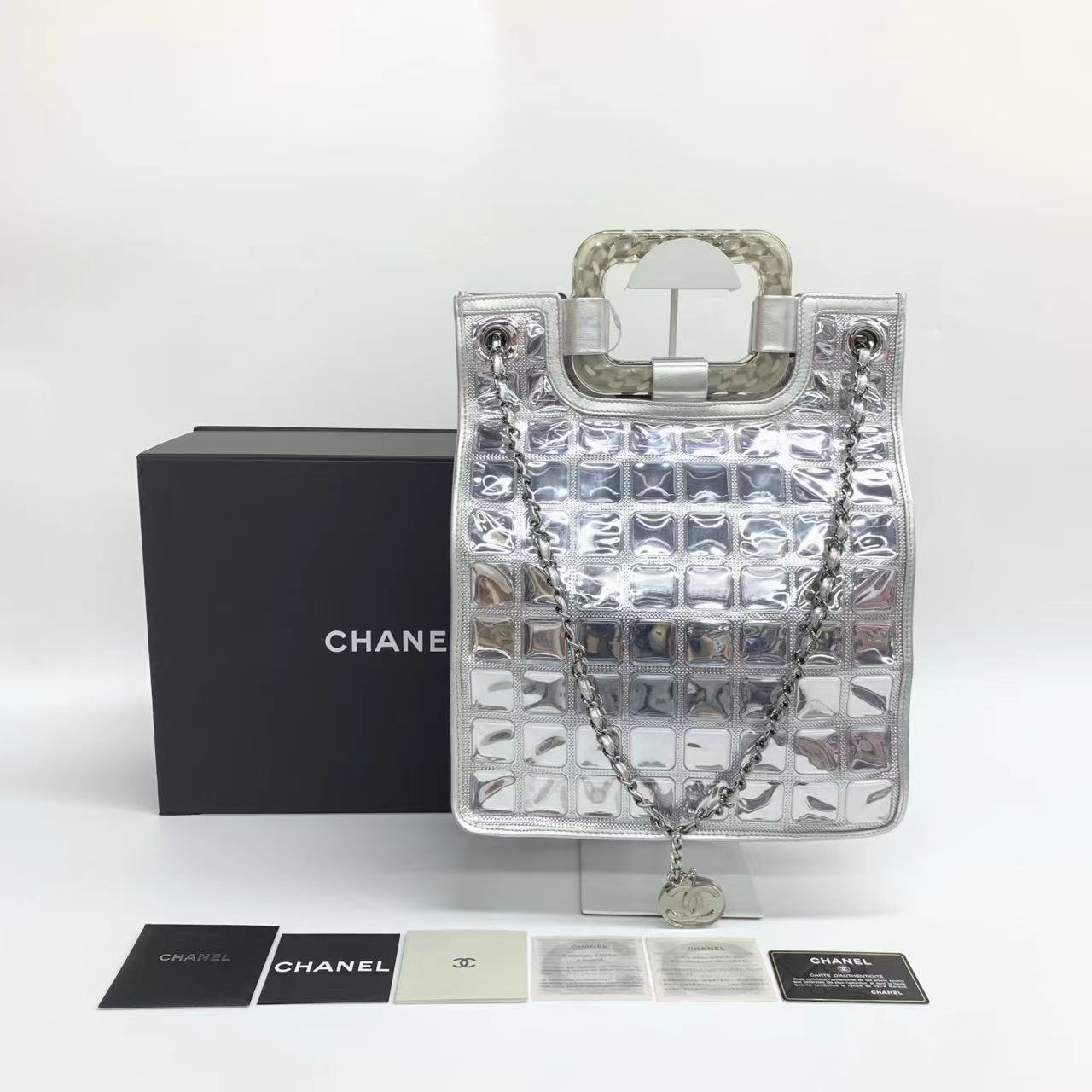 Chanel Ice Cube Vinyl Chains Silver Leather Tote Bag