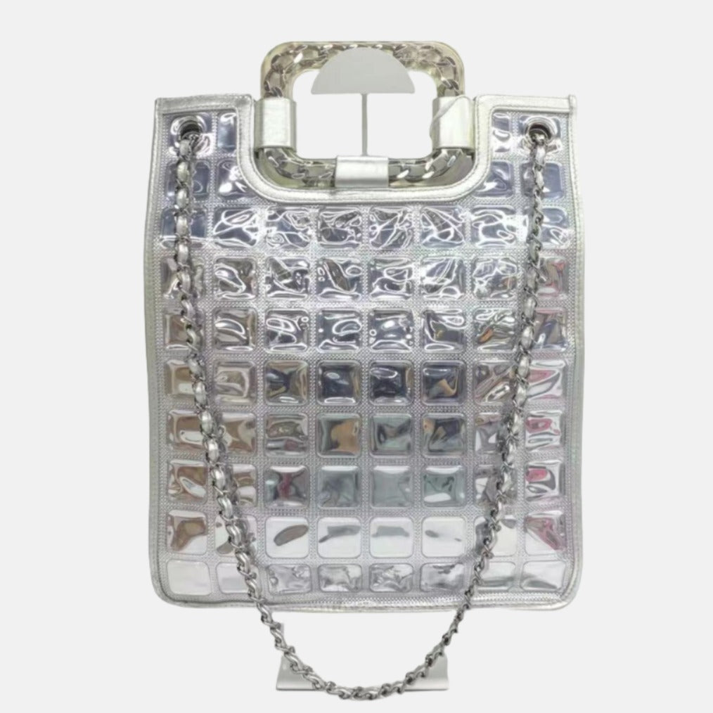 Chanel Ice Cube Vinyl Chains Silver Leather Tote Bag