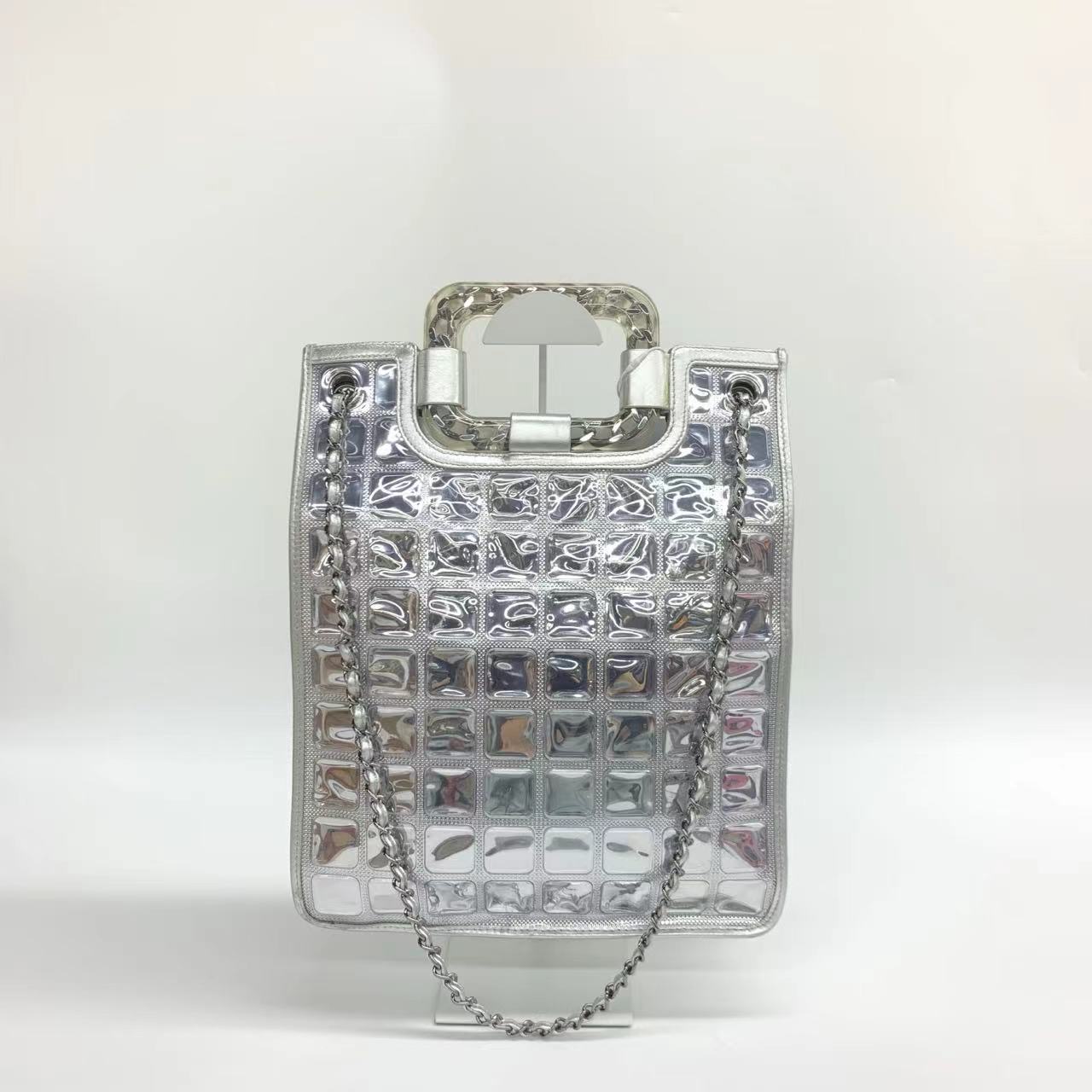 Chanel Ice Cube Vinyl Chains Silver Leather Tote Bag