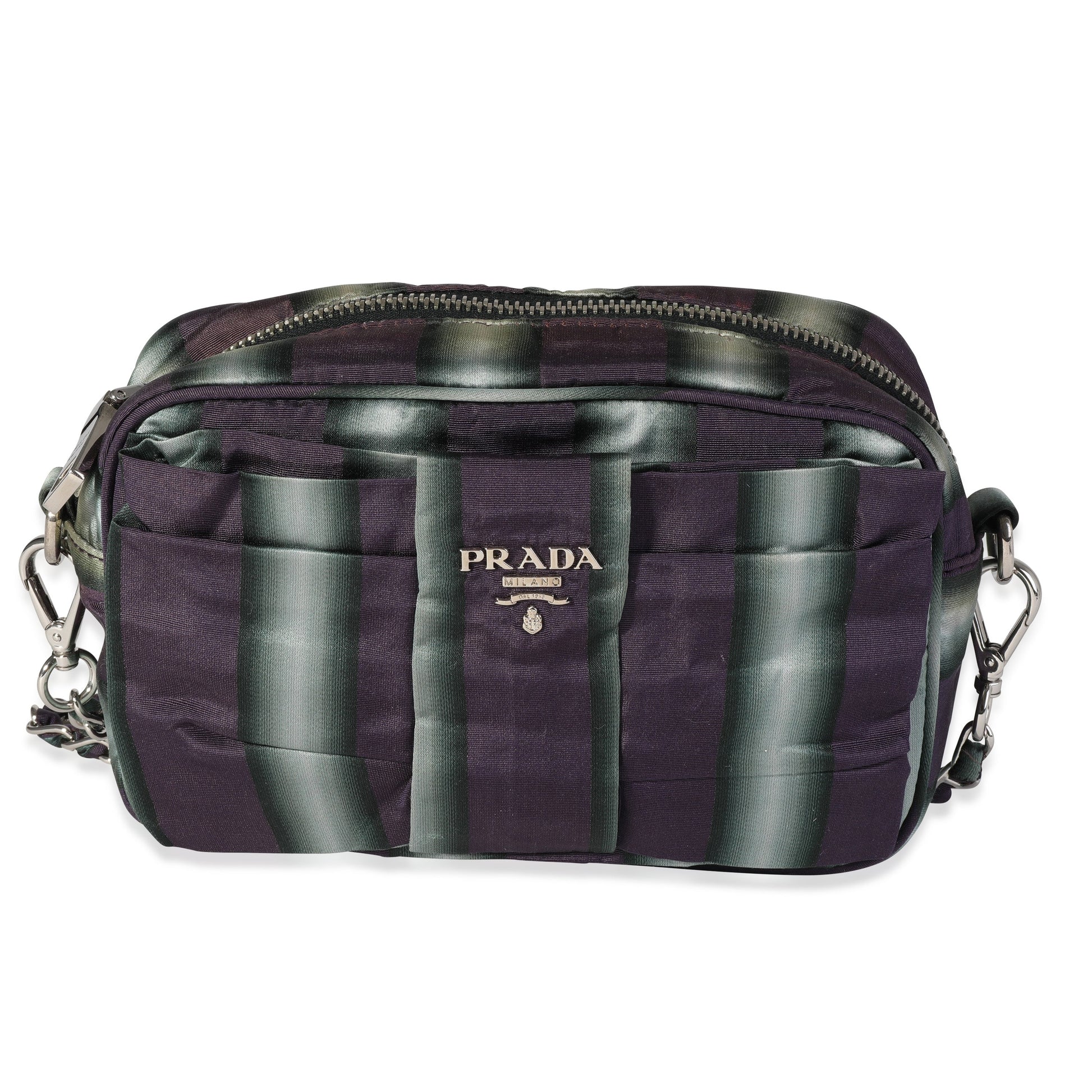 Prada And Grey Striped Camera Bag Nylon Gray Purple Crossbody Bag
