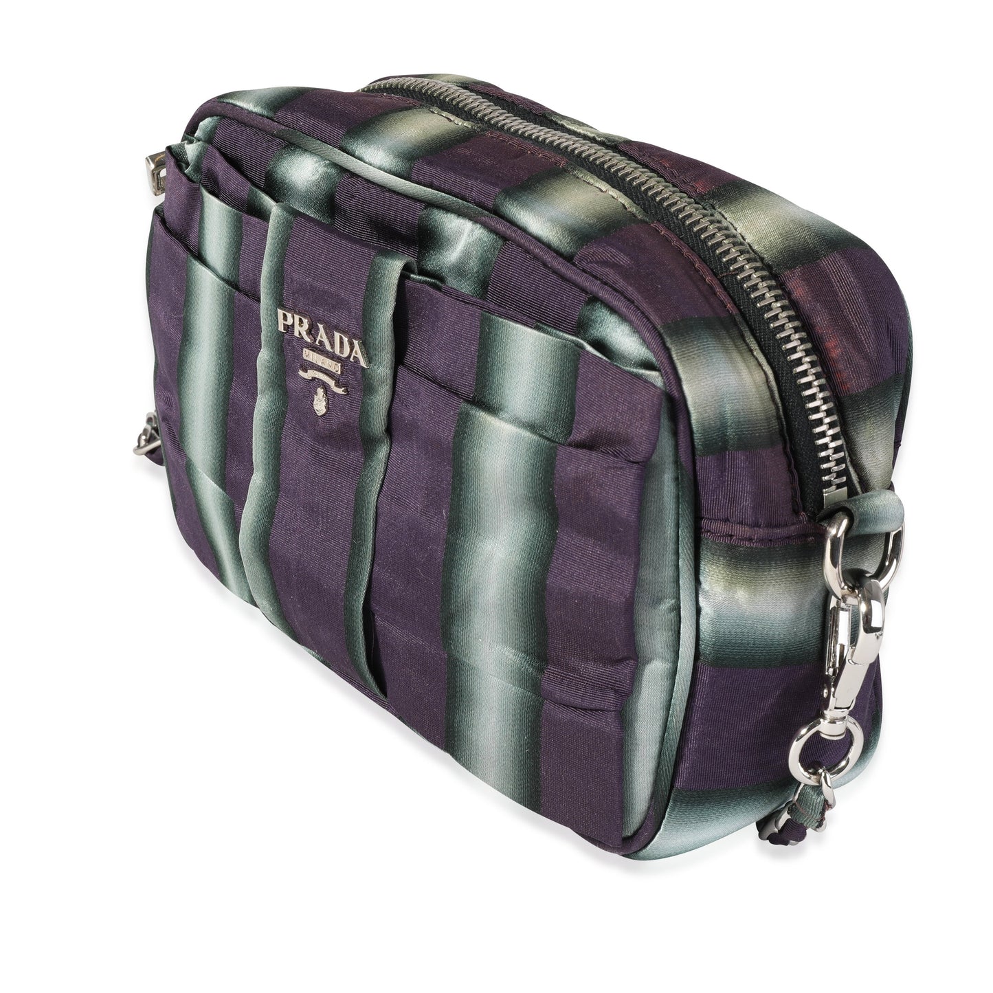 Prada And Grey Striped Camera Bag Nylon Gray Purple Crossbody Bag