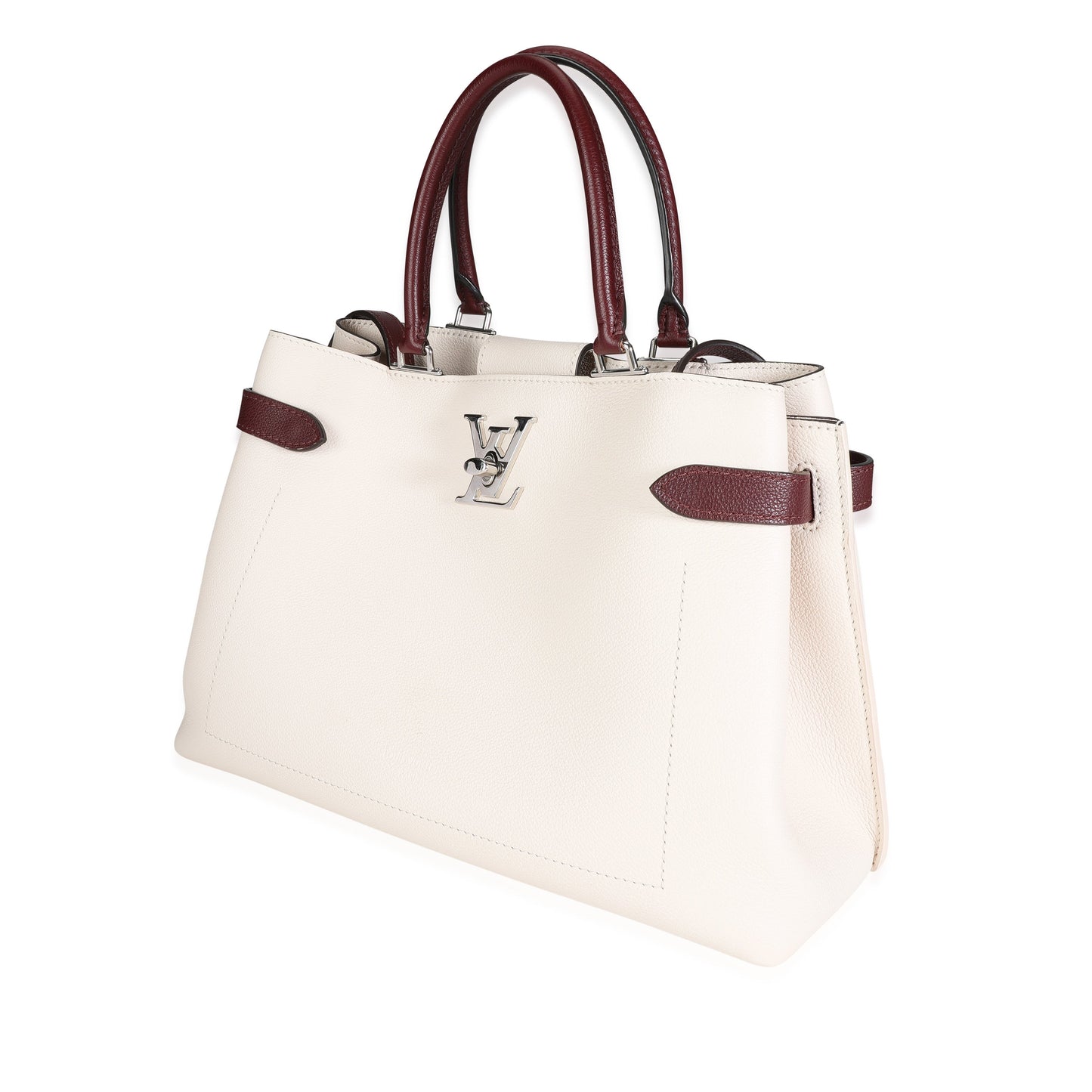 Louis Vuitton & Burgundy Grained Lockme Day Leather Calf Cream Handbag