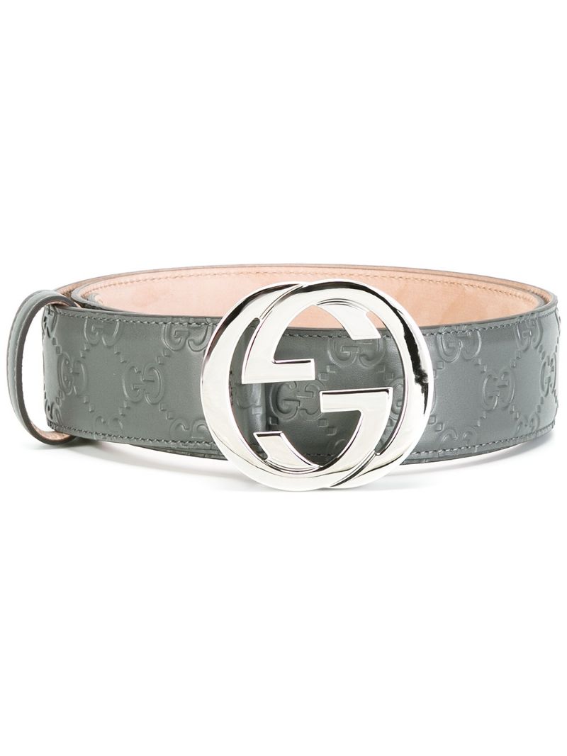 Gucci - GG Supreme belt - men - Metal (Other)/Calf Leather - 90, 100, 105, 110 - Grey