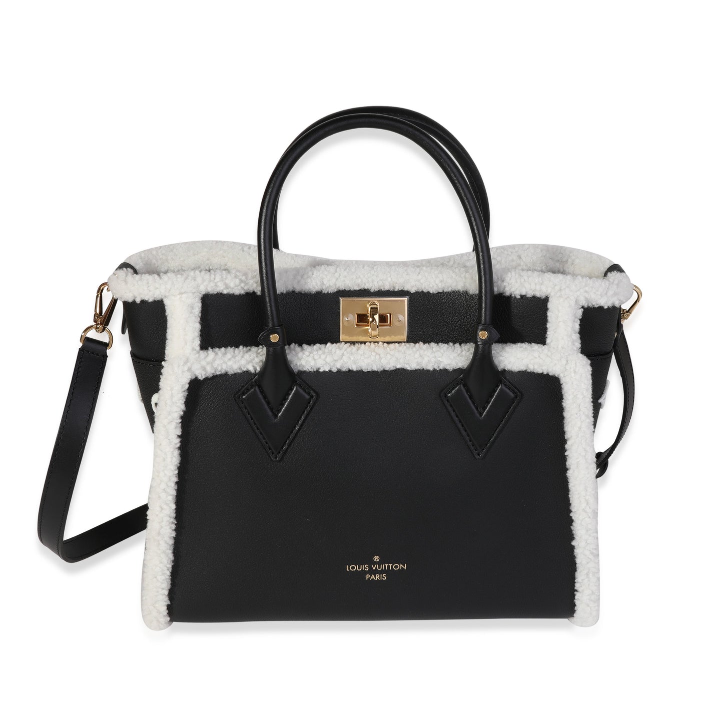 Louis Vuitton Grained & Shearling On My Monogram Calfskin Black White Handbag