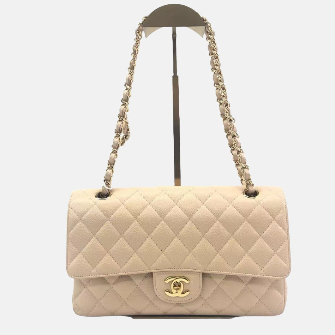 Chanel Timeless Classic Flap Caviar HW Gold Beige Leather Handbag