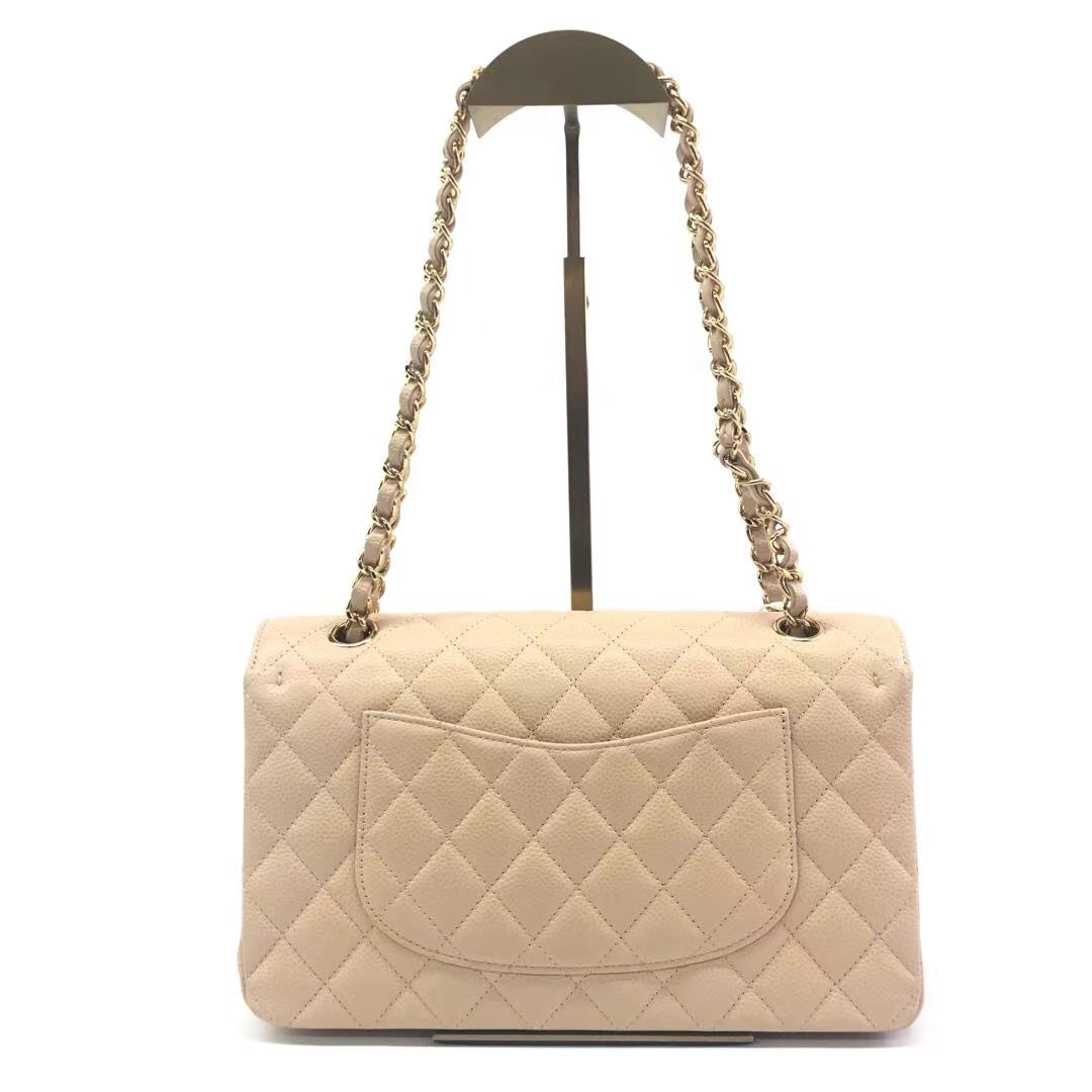 Chanel Timeless Classic Flap Caviar HW Gold Beige Leather Handbag