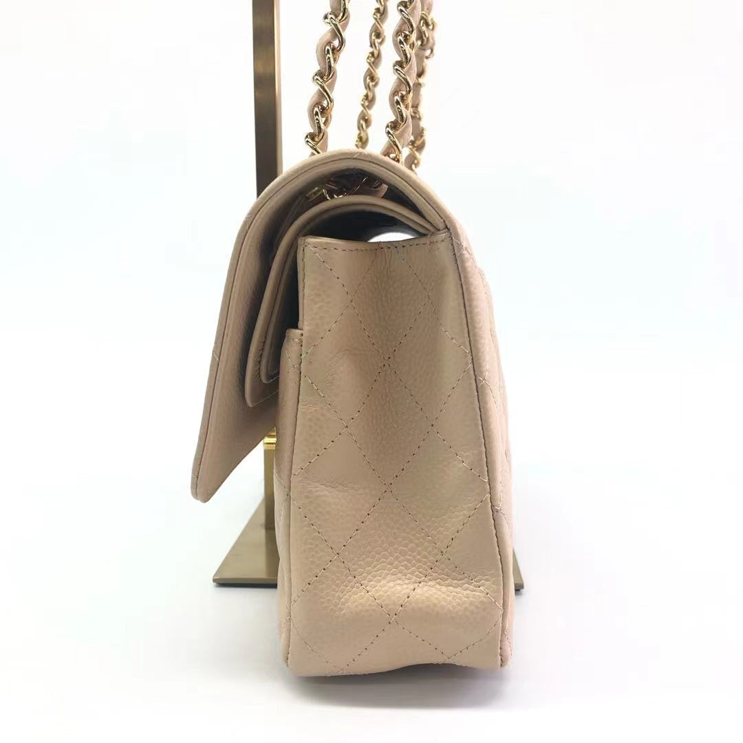 Chanel Timeless Classic Flap Caviar HW Gold Beige Leather Handbag