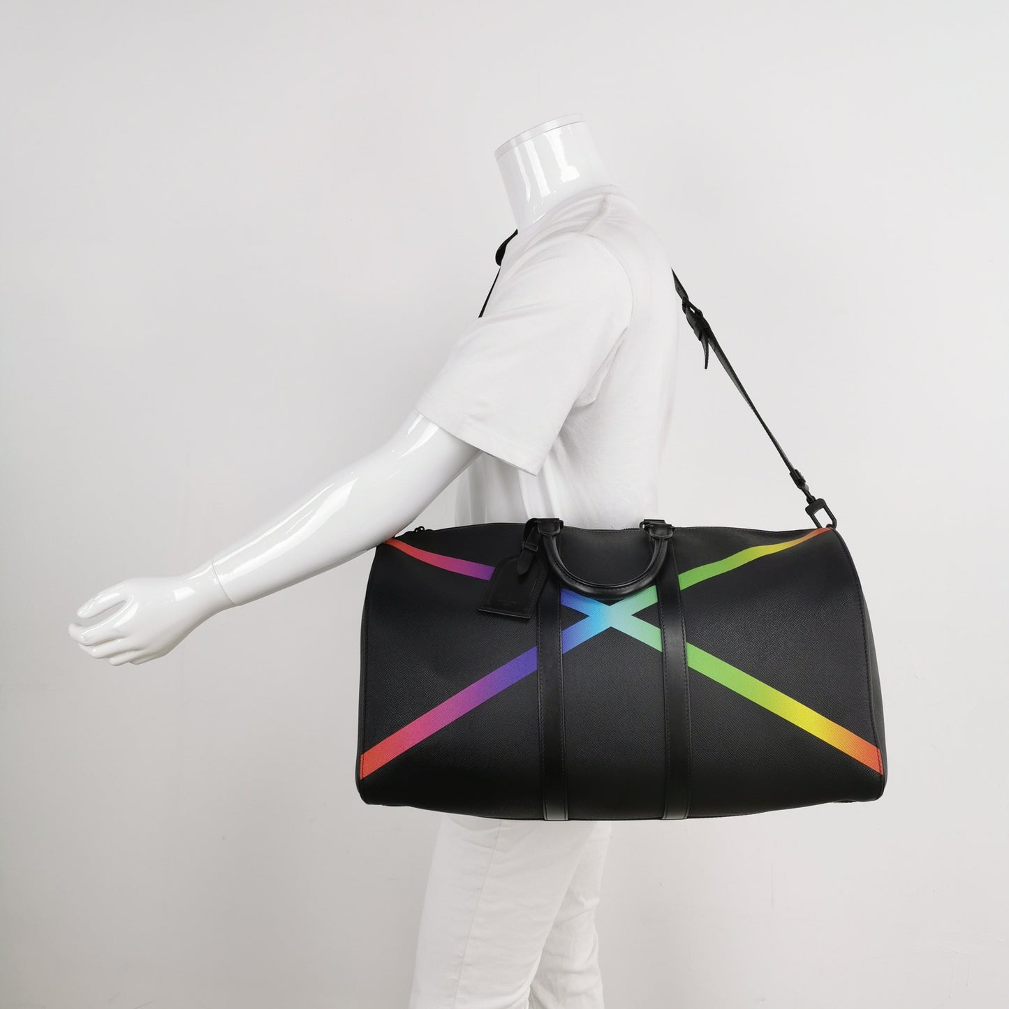 Louis Vuitton Taiga Rainbow Keepall Bandouliere 50 Black Leather Travel Bag