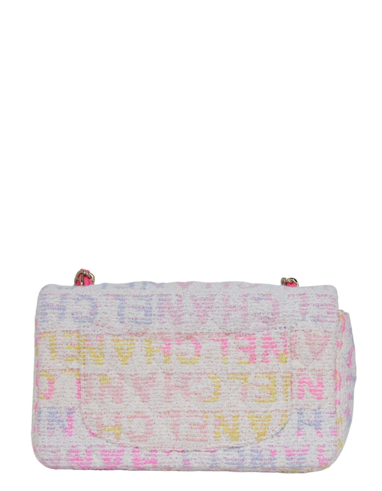 Chanel White Tweed Chanel Print Rectangular Mini Flap Bag