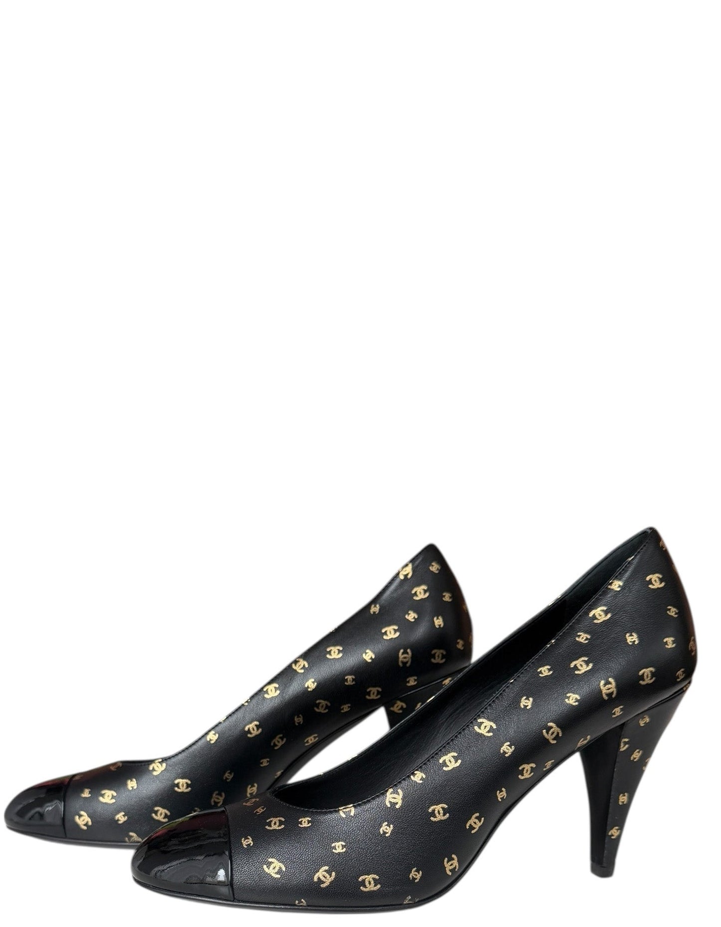 Chanel NEW Black CC Print Pumps sz 39.5