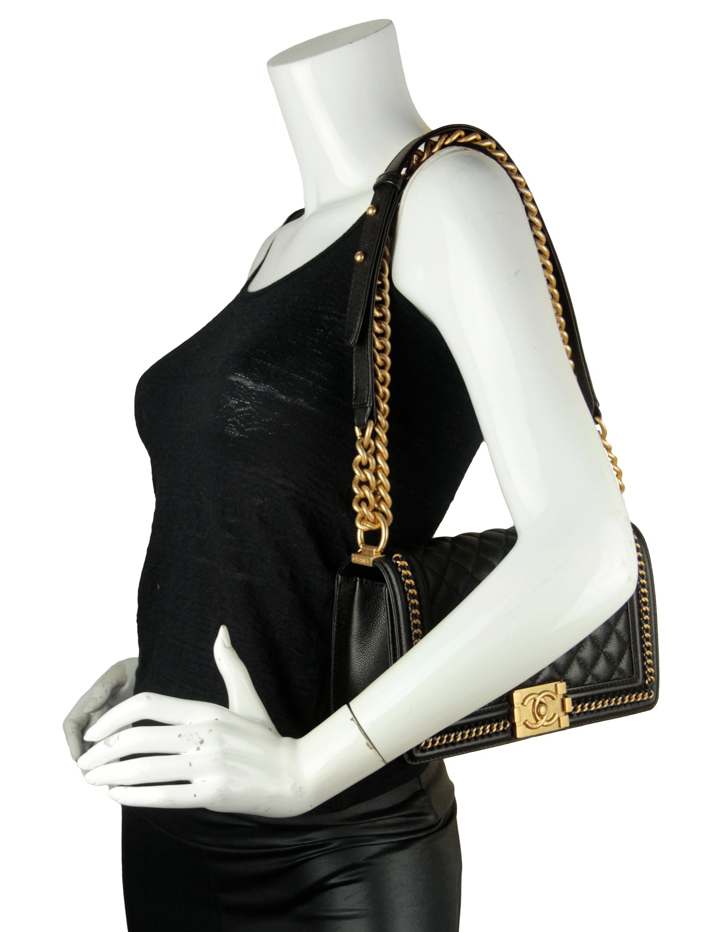 Chanel Black Caviar Quilted Medium Chain Through Boy Flap
