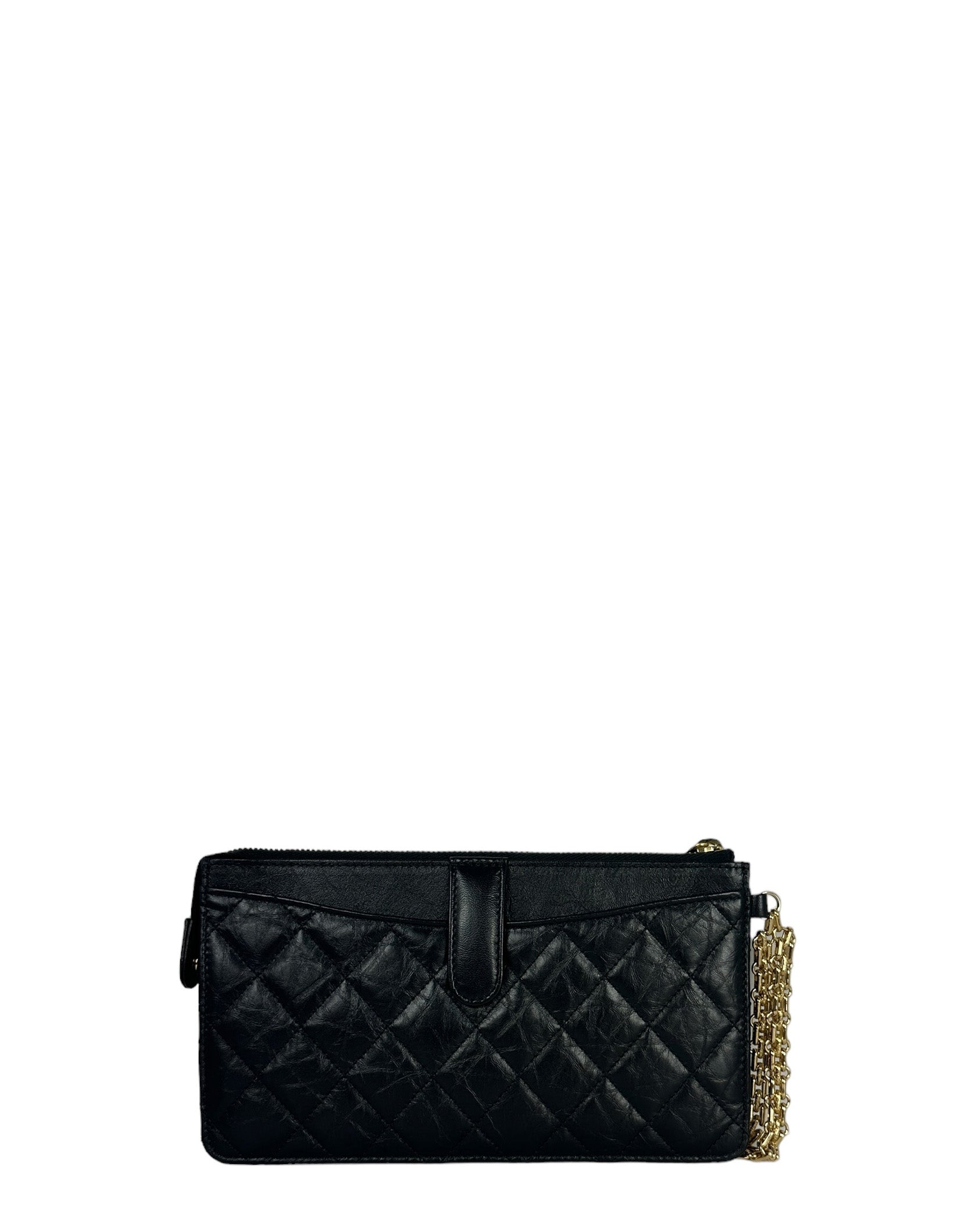 Chanel Black Leather Quilted Reissue Wallet Wristlet Bag
